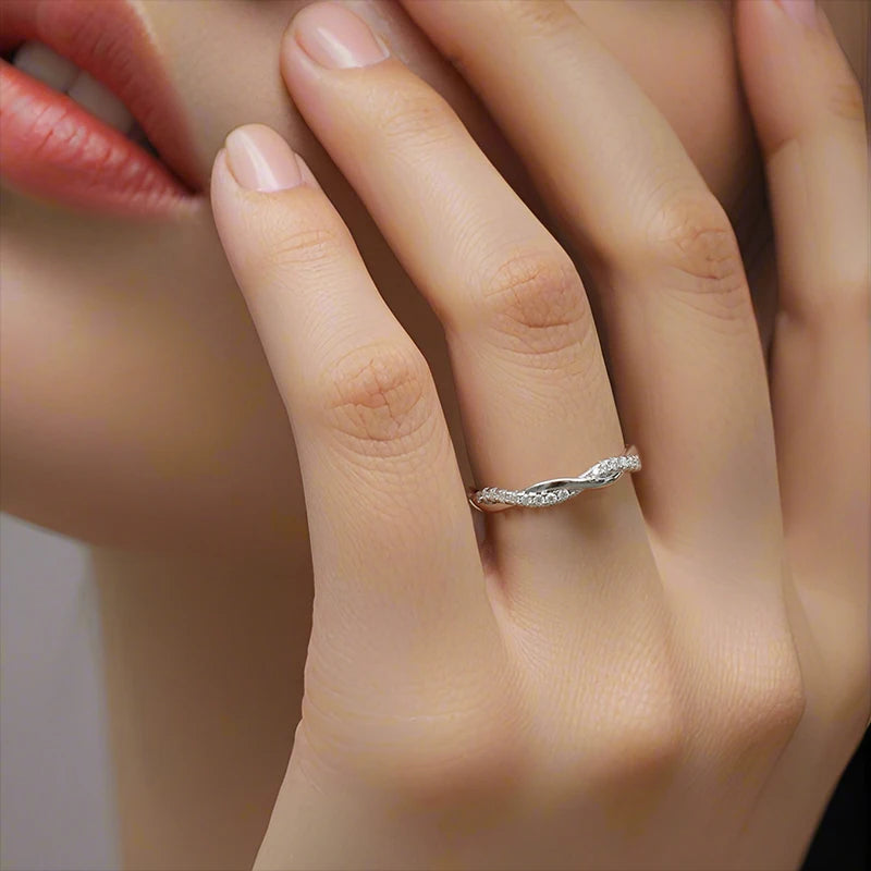 Jewelry Promise Wedding 925 Sterling Silver Round Cut 1.3mm Twist Shank Moissanite Fashion Full Eternity Band Ring