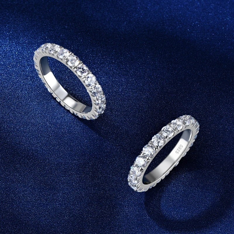 Classic Design 3MM 0.1ct Moissanite 925 Sterling Silver Full Stones Eternity Wedding Bands Tennis Ring for Women
