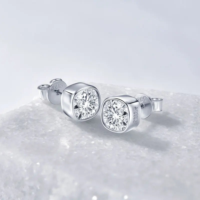 Classic Simple Square Shape 6x6mm 1.0ct Moissanite 925 Sterling Silver Studs Earring for Women Men with GRA