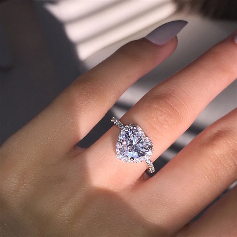 High Quality 925 Silver 1CT 6.5x6.5mm Heart D Color VVS1 Moissanite Wedding Engagement Ring for Women Classic Heart Design