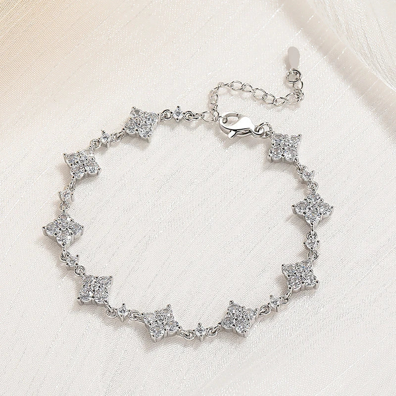Hot Sale Classic Fashion Women Luxury Fine Jewelry Moissanite 925 Sterling Silver Clover Shape Adjustable Bracelet for Christmas