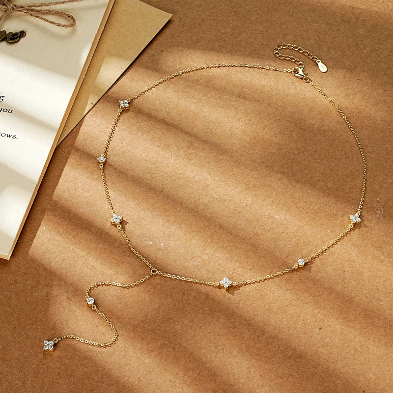 Stylish 925 Silver 2mm 3mm Round Moissanite Four-leaf Clover Fashion Necklace for Women Trendy Clavicle Chain Daily Commute