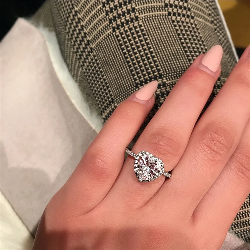 High Quality 925 Silver 1CT 6.5x6.5mm Heart D Color VVS1 Moissanite Wedding Engagement Ring for Women Classic Heart Design