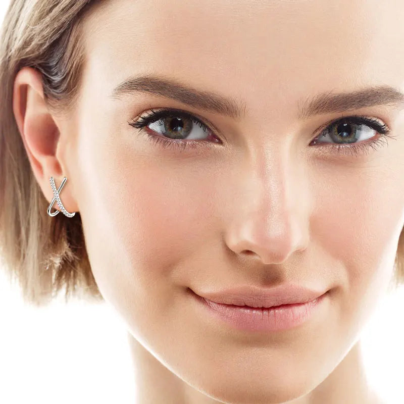 New Design X-Shaped 1.4mm Moissanite 925 Sterling Silver Ladies Unique Personalized Large Stud Earrings for Women