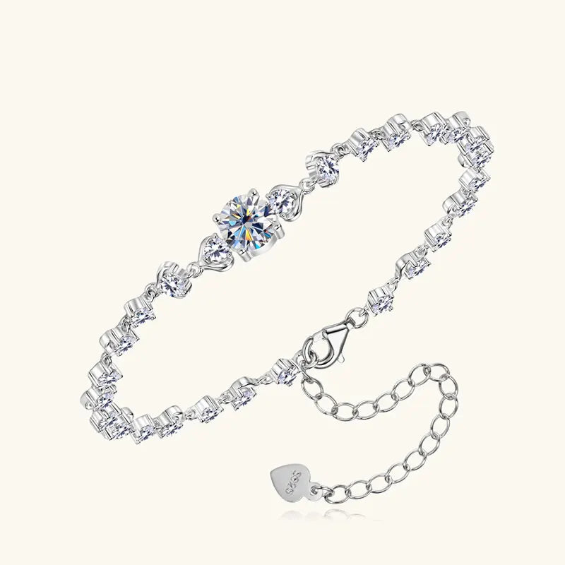 Women's Fashion 925 Silver 1.0ct 6.5mm & 2.8mm D Color VVS1 Round Moissanite Pod Design Bracelet with Certificate Ladies Jewelry