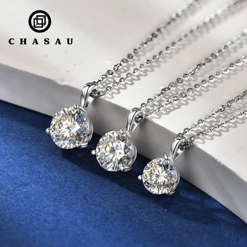 Simple 925 Silver D Color VVS1 6.5mm 7.5mm 8mm Moissanite Simplicity Three Claw Solitaire Pendant Necklace for Women