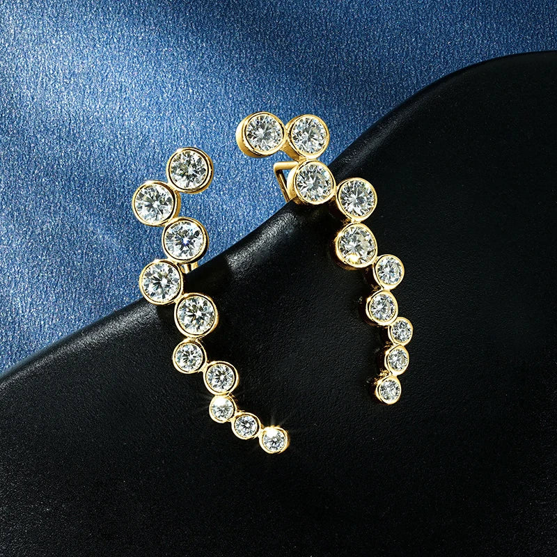 Fashionable Original Design 925 Sterling Silver Bezel Setting 3.5mm&2.5mm&2mm Moissanite Crawlers Climber Earrings for Women
