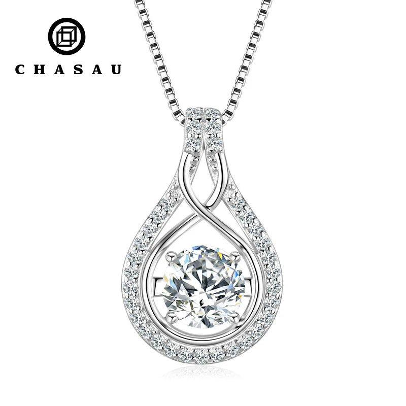 Classic Luxury Sterling Silver 925 6.5mm & 1.1mm Round Moissanite Wonderful Infinity Pendant Necklace for Women