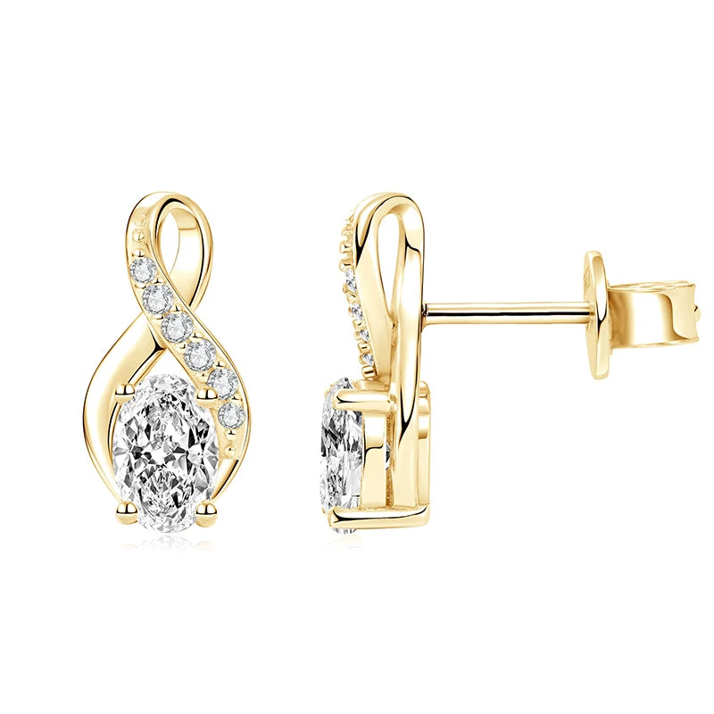 Women Classic Fine Jewelry 925 Silver Oval Cut 4x6mm 0.5ct Moissanite Infinity Stud Earring Gold Plated Jewelry for Women