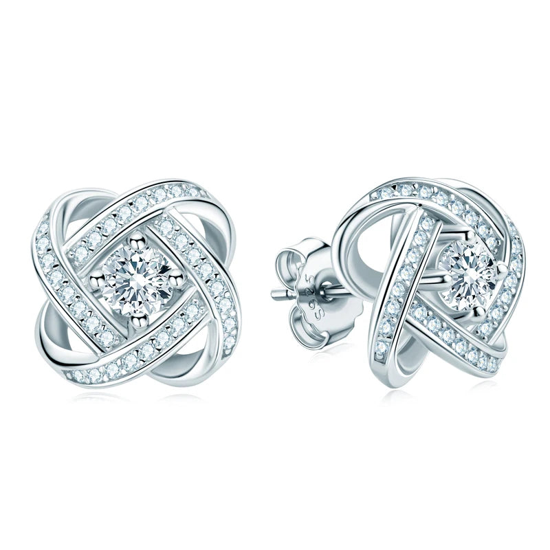 Wholesale Fashionable Factory 4mm 0.3ct Moissanite 925 Sterling Silver Women's Spiral Twist Stud Earrings