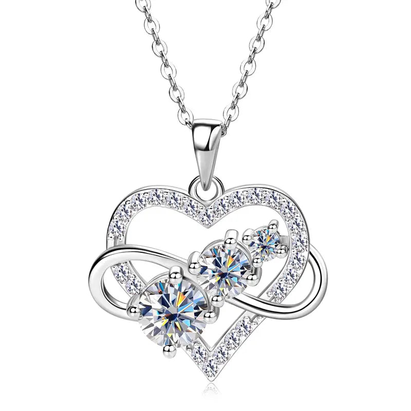 Fashion Jewelry 925 Sterling Silver Infinite Love Heart Pendant Necklace Round Moissanite Ladies Necklaces for Women