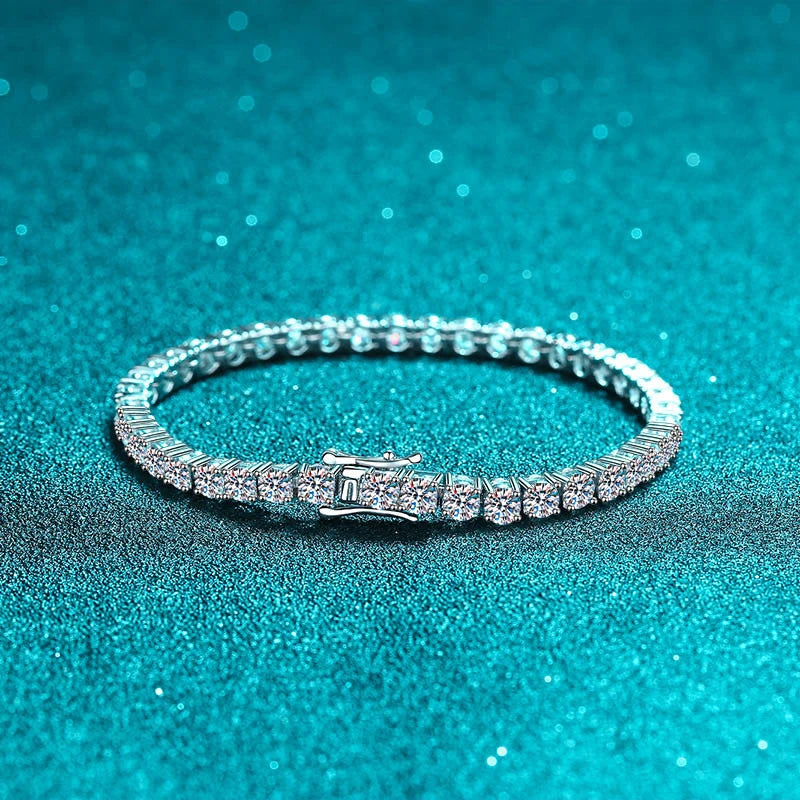 Fine Jewelry VVS 3mm Mossanite Iced Tennis Bracelet 925 Sterling Silver Sparkling Moissanite Chain Luxury Bracelets & Bangles