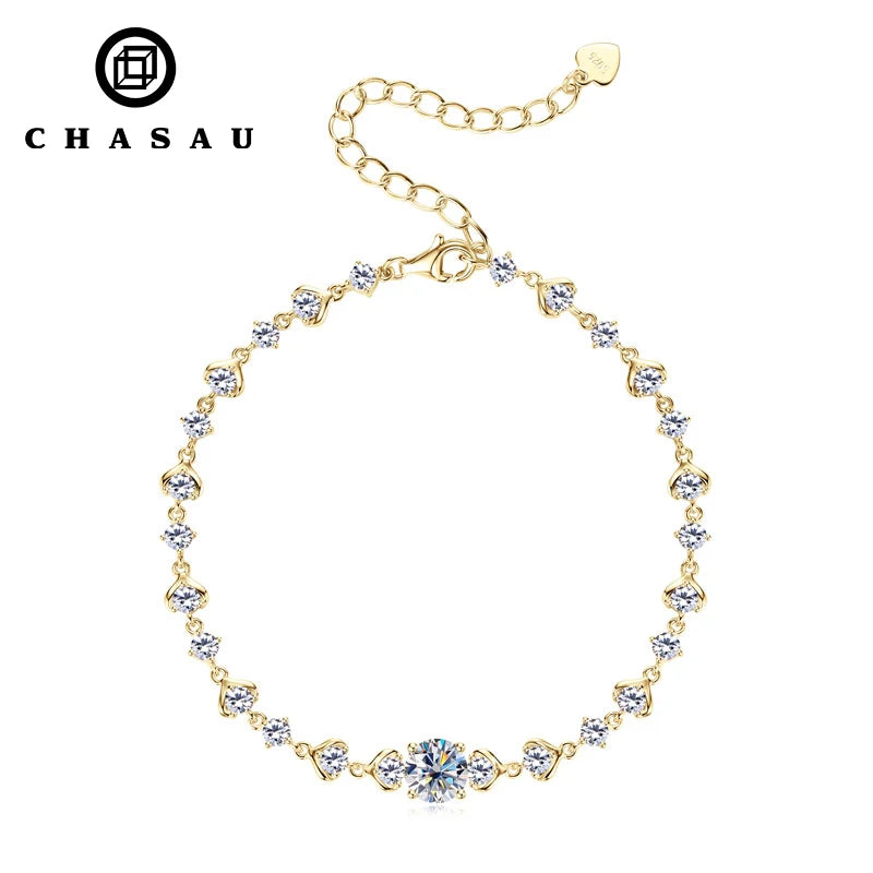 Women's Fashion 925 Silver 1.0ct 6.5mm & 2.8mm D Color VVS1 Round Moissanite Pod Design Bracelet with Certificate Ladies Jewelry