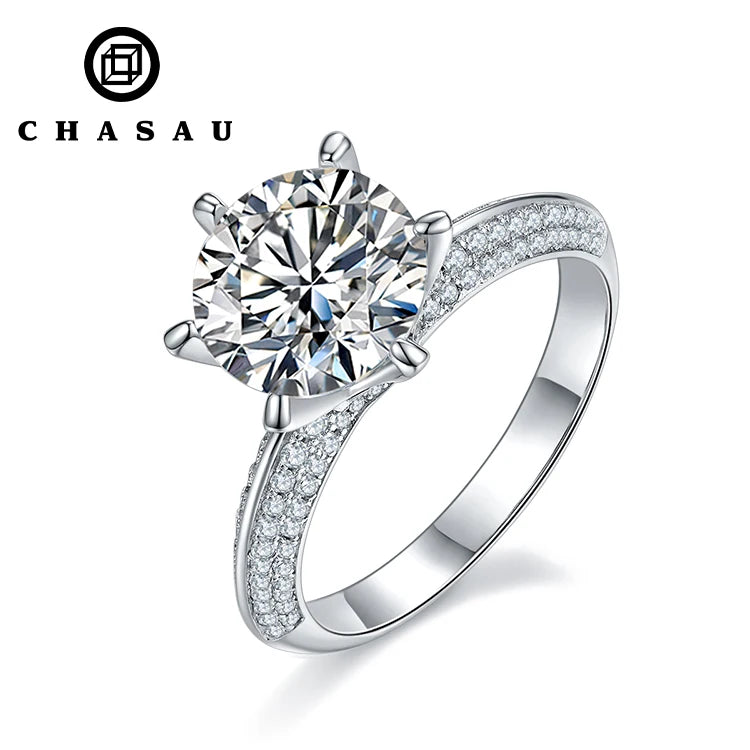 High Quality Fashion Women Luxury Fine Jewelry 3ct 3.0ct 3 Carat 9mm Moissanite S925 Sterling Silver Wedding Engagement Rings
