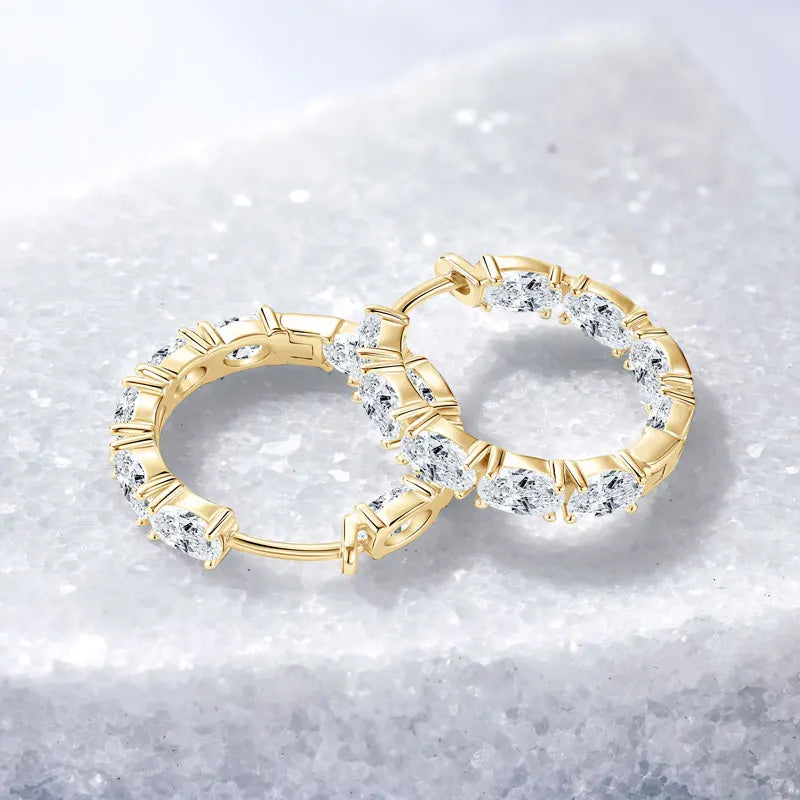 Personalization Fine Jewelry 925 Sterling Silver Oval Cut 3x5mm Moissanite Single Row Inside Out Hoop Earrings for Women