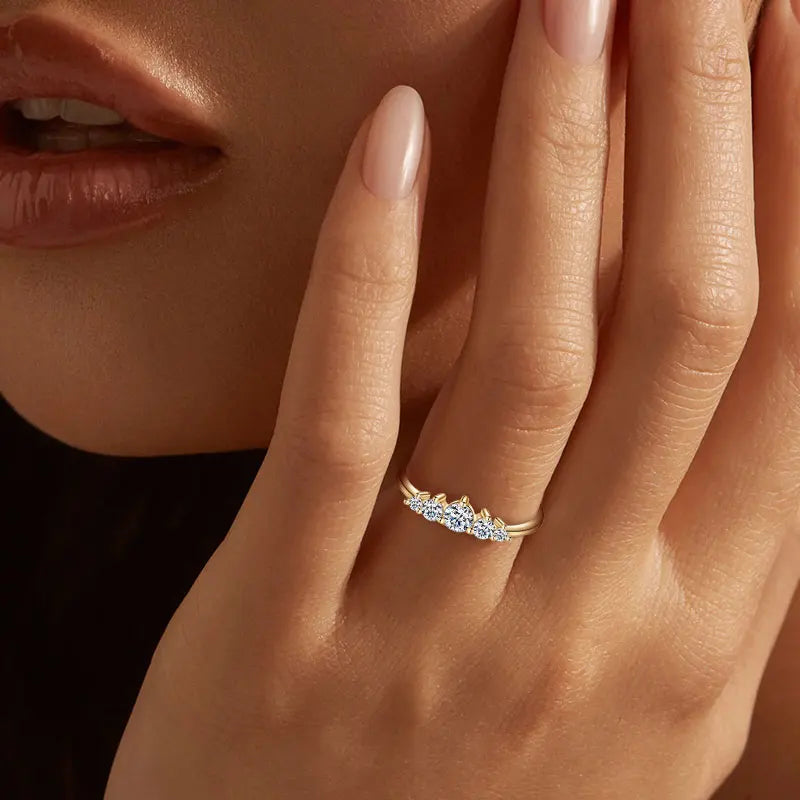 Engagement 925 Silver 4mm&3mm&2mm Round Moissanite 5-Stone Women's Small Fashion Design Five Stone Crown Ring for Women