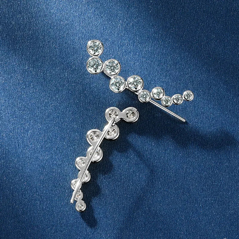 Fashionable Original Design 925 Sterling Silver Bezel Setting 3.5mm&2.5mm&2mm Moissanite Crawlers Climber Earrings for Women