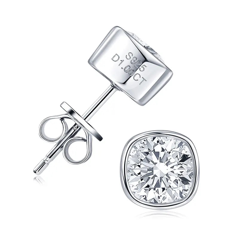 Classic Simple Square Shape 6x6mm 1.0ct Moissanite 925 Sterling Silver Studs Earring for Women Men with GRA