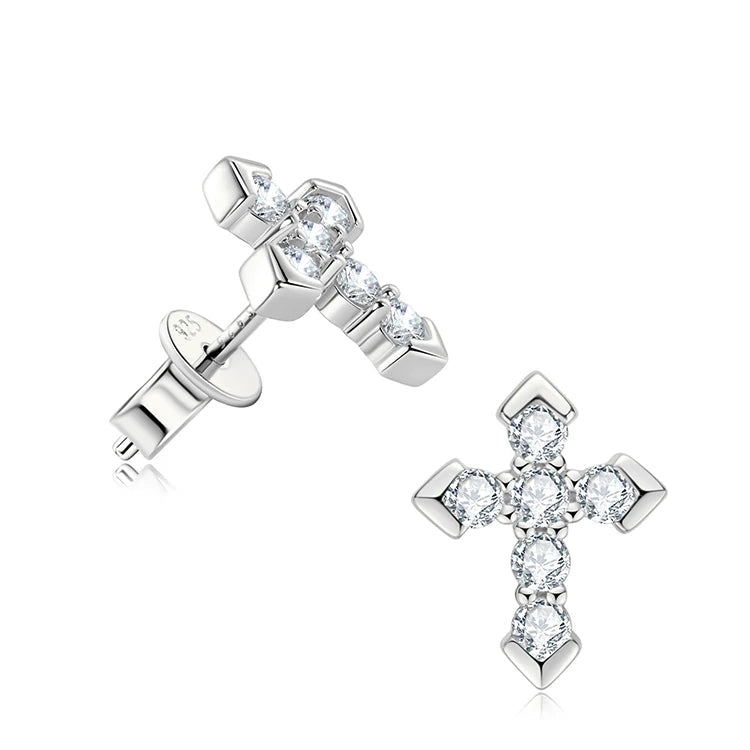Chasau GRA Certified Delicate Hypoallergenic Daily 925 Silver VVS 2.3mm Design Moissanite Cross Studs Earrings for Men Women