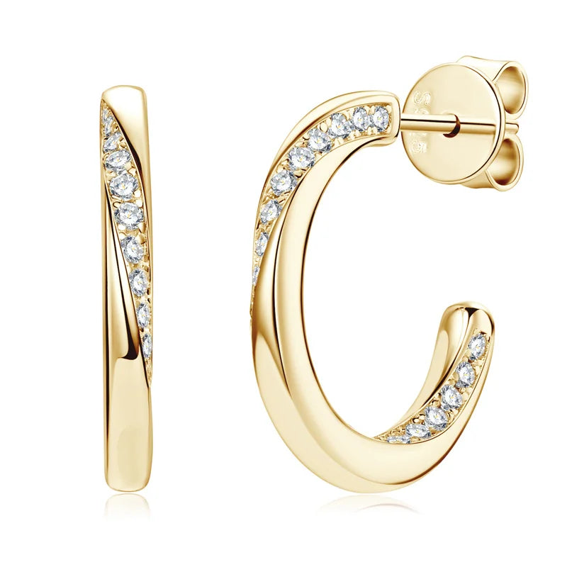 Trend Wedding Jewelry Round Cut 1.2mm Moissanite 925 Sterling Silver Half Hoop Earrings C Shape Earring for Women