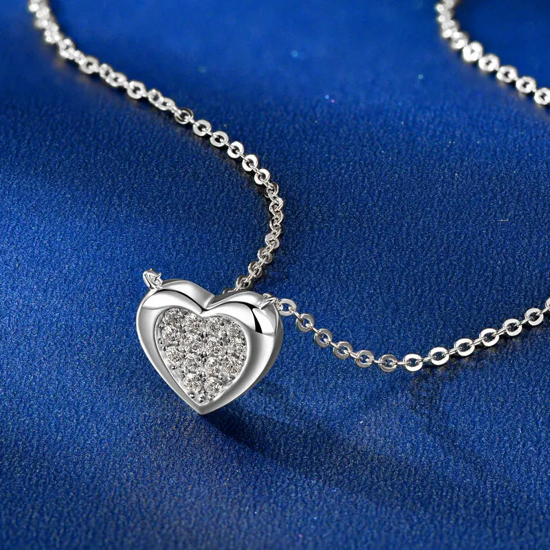 Wedding 925 Silver D0.21CT Round D Color VVS1 Moissanite Full Diamond Heart Pendant Heart Shape Pendant Necklace for Women