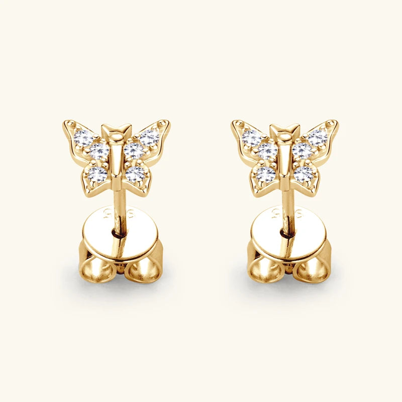 New Arrival D Color Moissanite Original 925 Sterling Silver Earrings Cute Bling Butterfly Stud Earring for Women