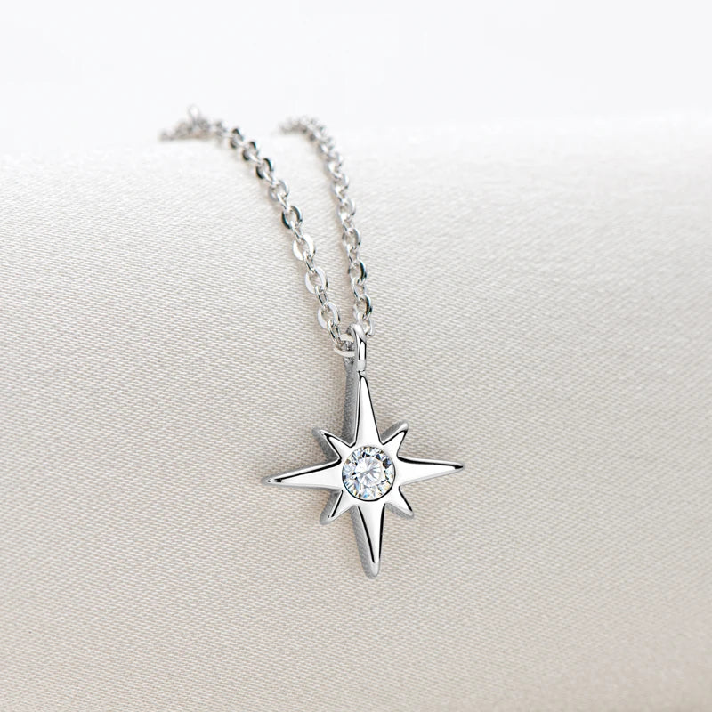 Starburst North-Star Charm Pendant Virgin Girls Choker 925 Sterling Silver 3mm Moissanite Star Necklace for Women