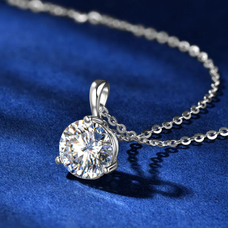 Simple 925 Silver D Color VVS1 6.5mm 7.5mm 8mm Moissanite Simplicity Three Claw Solitaire Pendant Necklace for Women