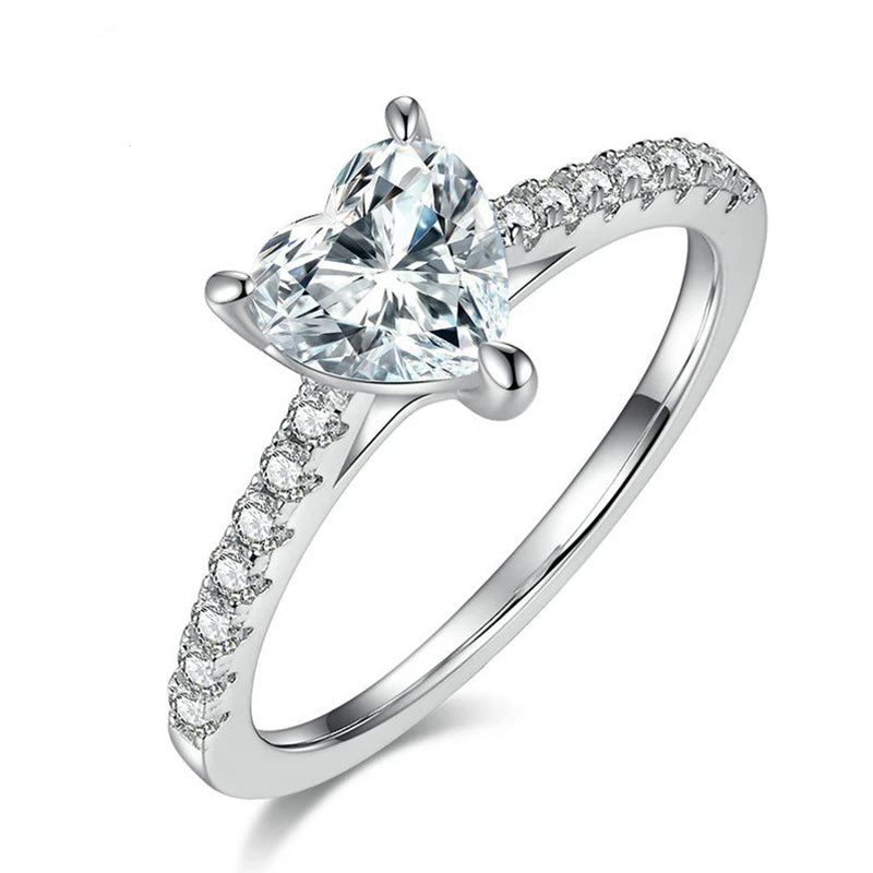 Women's 925 Sterling Silver Wedding Engagement Ring 6.5*6.5mm 1ct VVS Three Prong Heart Moissanite GRA Certificated