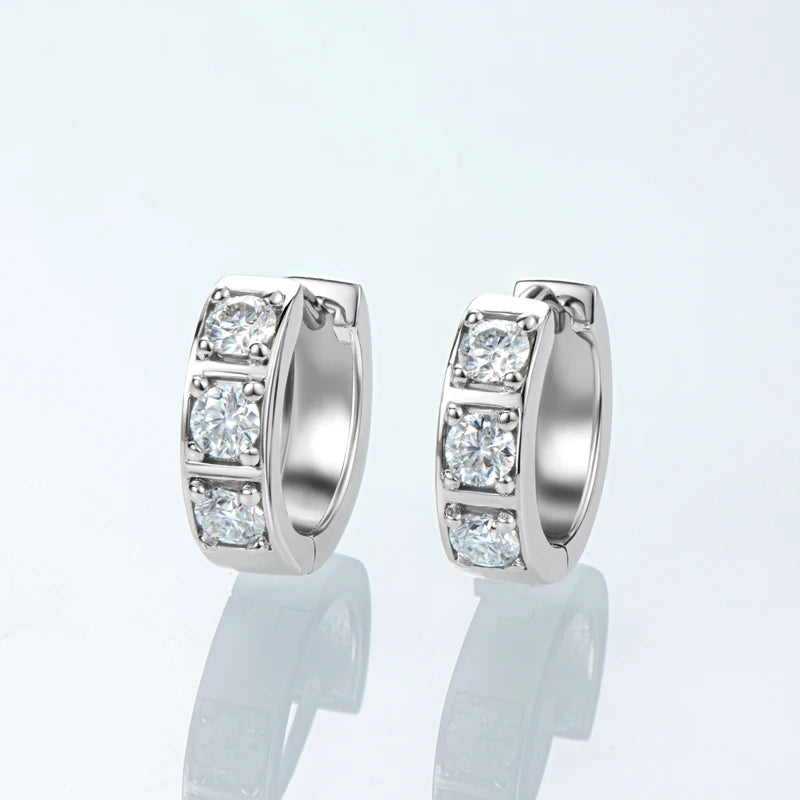 Sparkling Jewelry D Color Black 3.0mm 0.1ct Moissanite Diamond 925 Sterling Silver Huggie Hoops Stud Earrings for Men