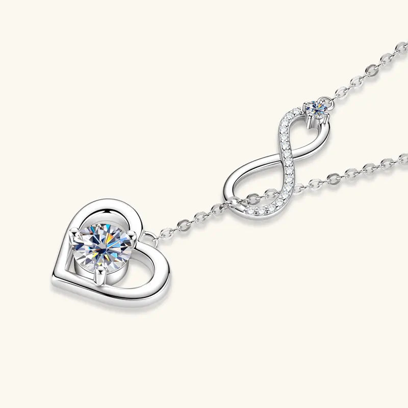 Fashion Heart Women Unlimited Y Necklace 925 Silver Round Cut 6.5mm&2.5mm&1mm Moissanite Y Lariat Infinite Love Pendant Necklace