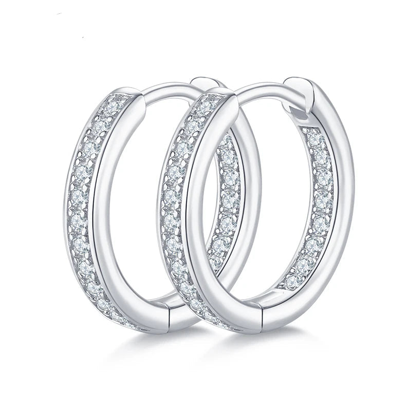 D Color VVS1 Clarity Brilliant Round Cut 1.2mm Moissanite Single Row Inside Out Hoop 925 Sterling Silver Earrings for Women