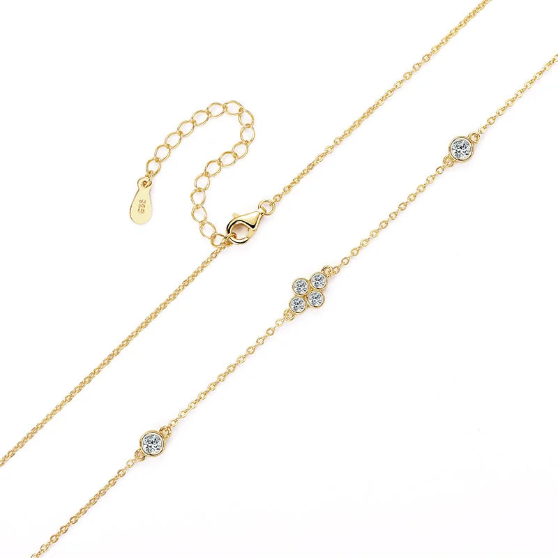 2024 New Trendy 925 Sterling Silver 3mm&2mm Round Cut Moissanite Stone Four Leaf Clover Choker Necklace for Women