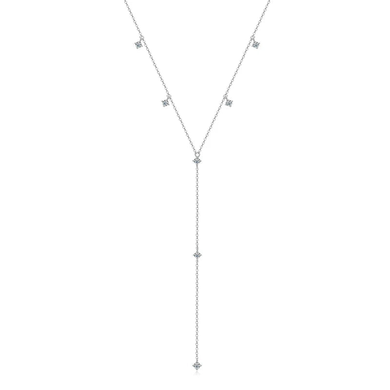 Women's Dainty 925 Sterling Silver 3mm 0.1ct Moissanite Tennis Necklace with Y Lariat Long Link Chain for Gift