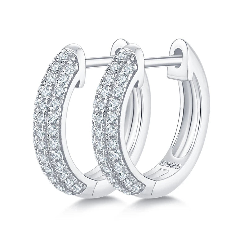 Classic Hot Sale 925 Sterling Silver 1.0MM 0.005CT Round Moissanite Three Row Hoop Earrings for Women Half Earrings