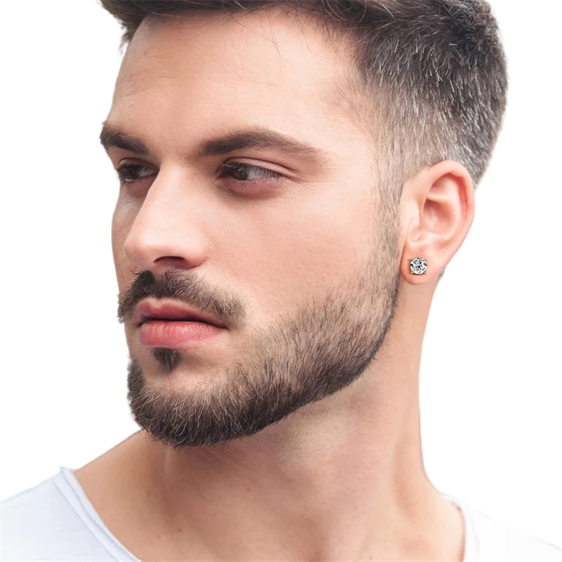 100% Real 925 Sterling Silver Simple 3mm 4mm 5mm Round D Color White Moissanite Four Claws Classic Stud Earring for Men Women