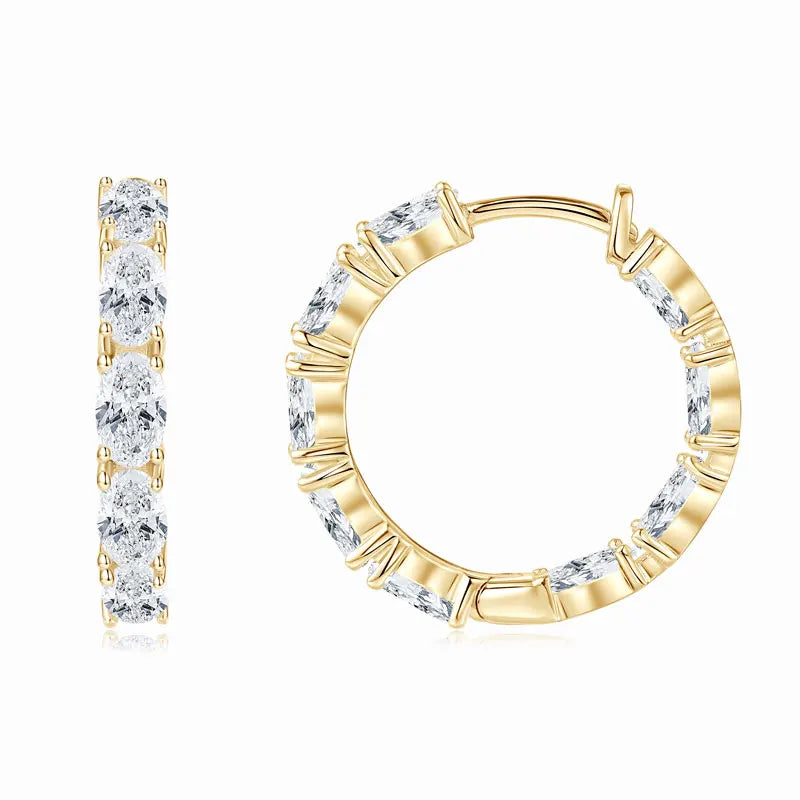 Personalization Fine Jewelry 925 Sterling Silver Oval Cut 3x5mm Moissanite Single Row Inside Out Hoop Earrings for Women