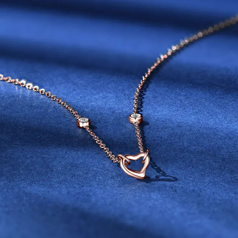 2mm D Moissanite Bezel Necklace 925 Sterling Silver Chain Rose Gold Color Heart Pendant Necklaces for Women