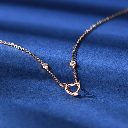 2mm D Moissanite Bezel Necklace 925 Sterling Silver Chain Rose Gold Color Heart Pendant Necklaces for Women
