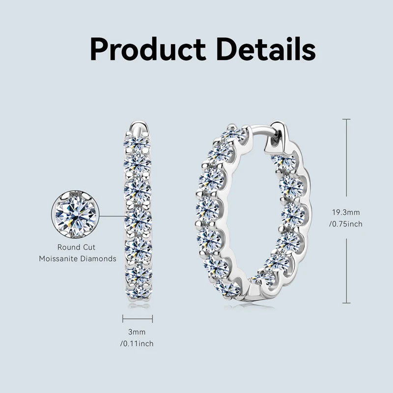 Best Selling Single Row Sterling Silver 925 3mm 0.1CT Moissanite Drop Inlaid Hoop Earrings for Women