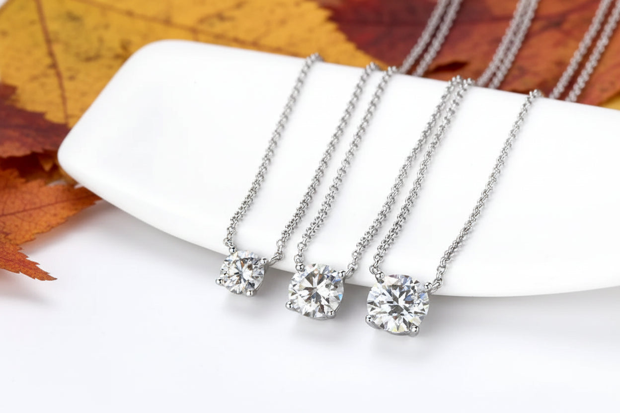 Original 925 Silver Chains Solitaire Drop Necklaces Bridal Fine Jewelry 1CT 2CT 3CT Moissanite Pendant Necklace for Women