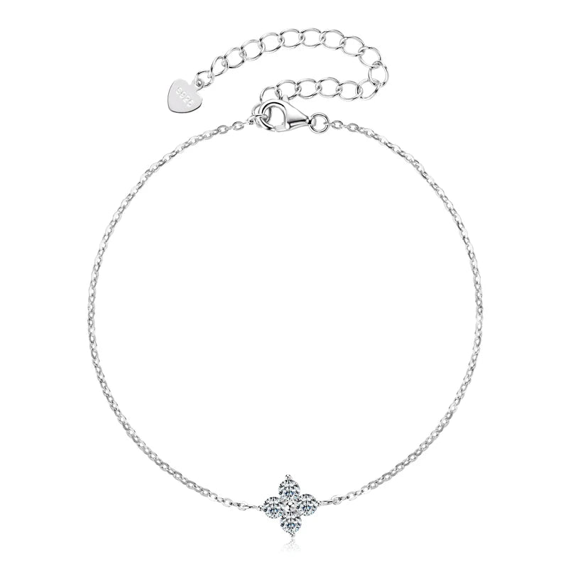 Korean Hand Jewelry 3mm Moissanite Bracelet Original S925 Sterling Silver Four-leaf Flower Adjustable Bracelets for Women