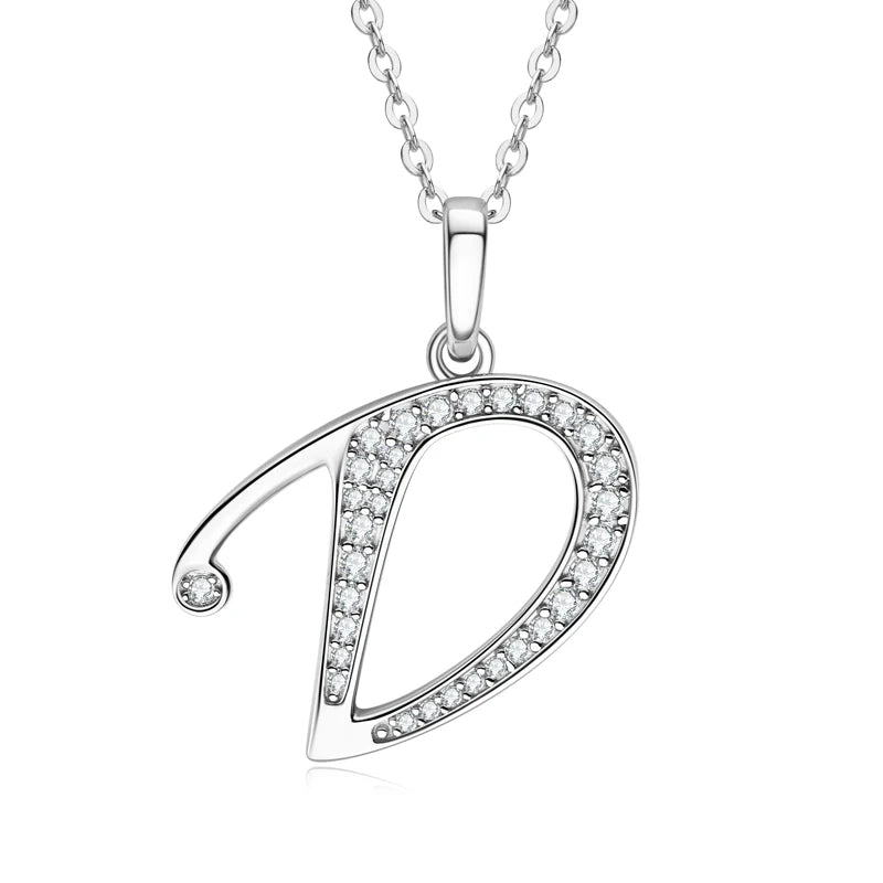 A-Z Name Necklace 26 Letter Initial Moissanite Pendant Real Silver 925 for Couples Women Men Valentine's Day