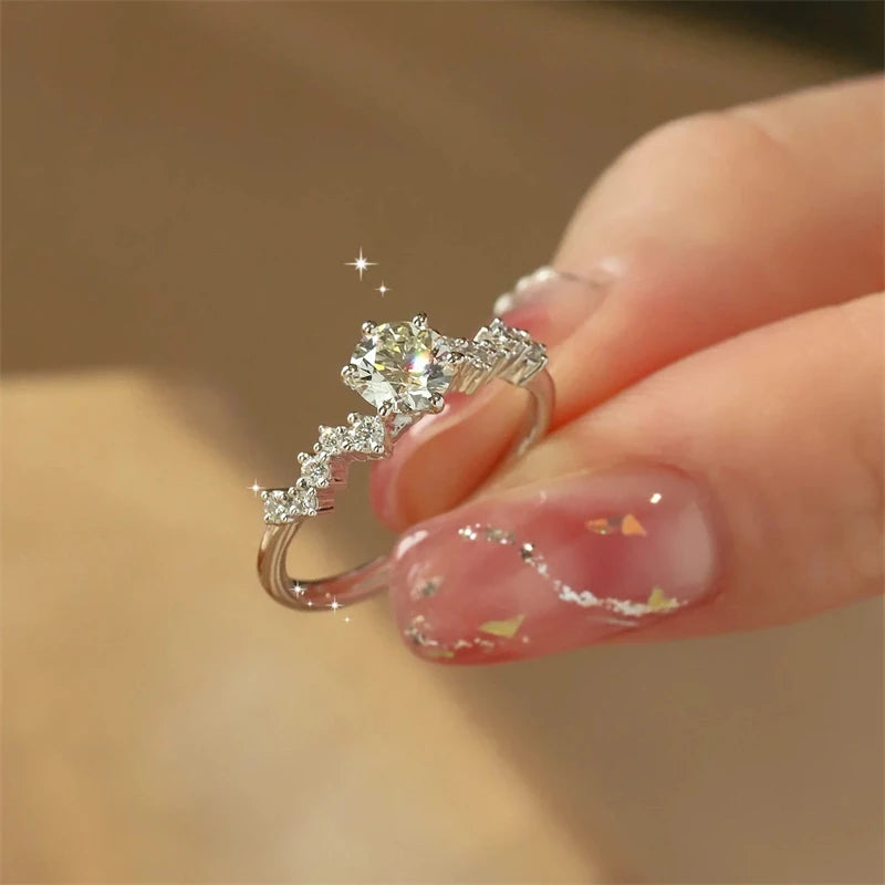 Classic 925 Silver 6.5mm 1CT Moissanite Women Six Claw Wedding Engagement Ring for Women with Certificate