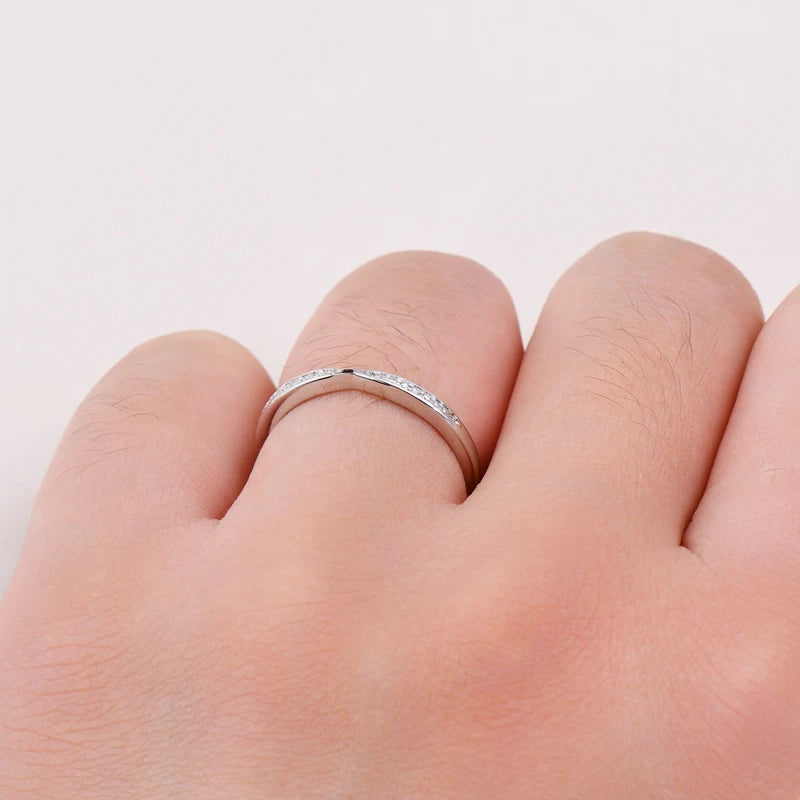 Wedding Jewelry Gifts Stackable Thin Ring Half Eternity Moissanite Bands 925 Sterling Silver Rings for Women with Certificate
