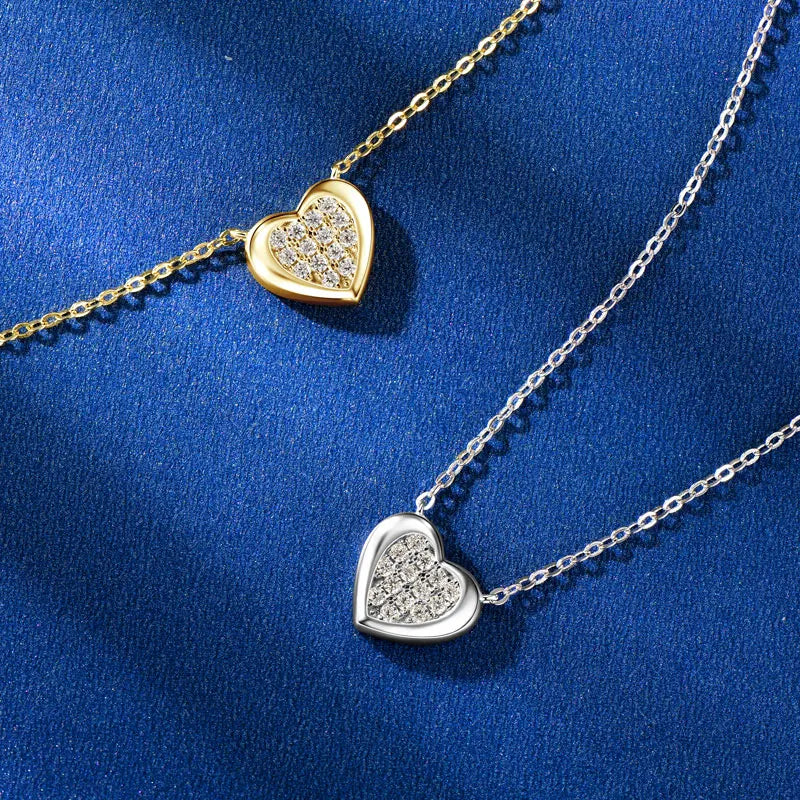 Wedding 925 Silver D0.21CT Round D Color VVS1 Moissanite Full Diamond Heart Pendant Heart Shape Pendant Necklace for Women