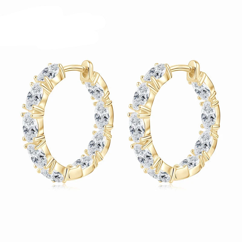 Personalization Fine Jewelry 925 Sterling Silver Oval Cut 3x5mm Moissanite Single Row Inside Out Hoop Earrings for Women