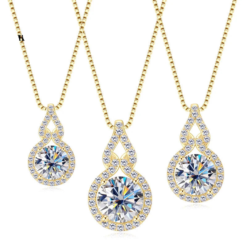 GRA Certified 925 Sterling Silver 8mm Classic 2ct Moissanite Pendant Necklace Diamond Charm for Women