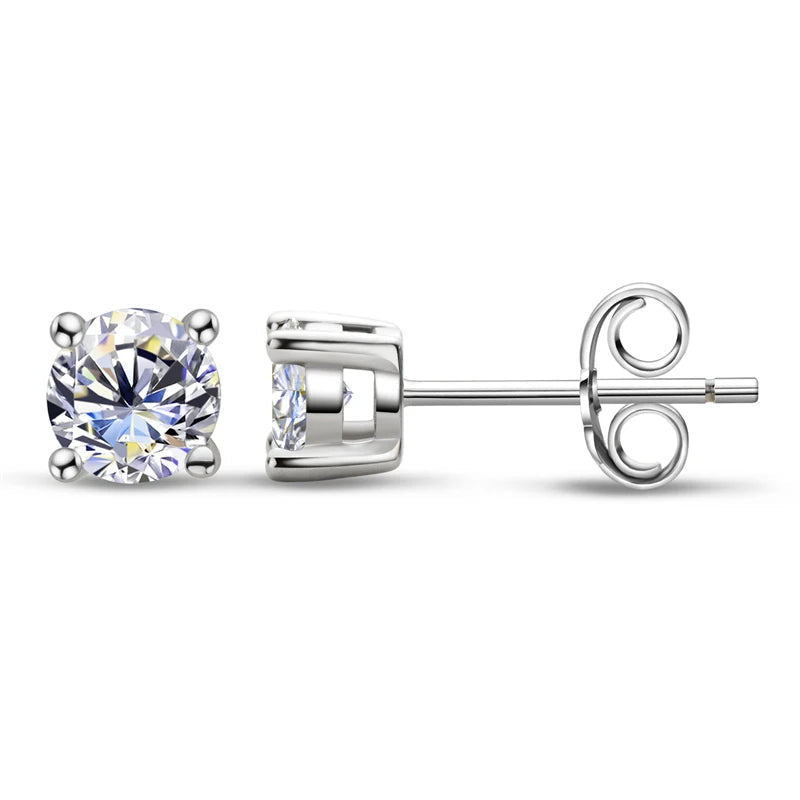 100% Real 925 Sterling Silver Simple 3mm 4mm 5mm Round D Color White Moissanite Four Claws Classic Stud Earring for Men Women