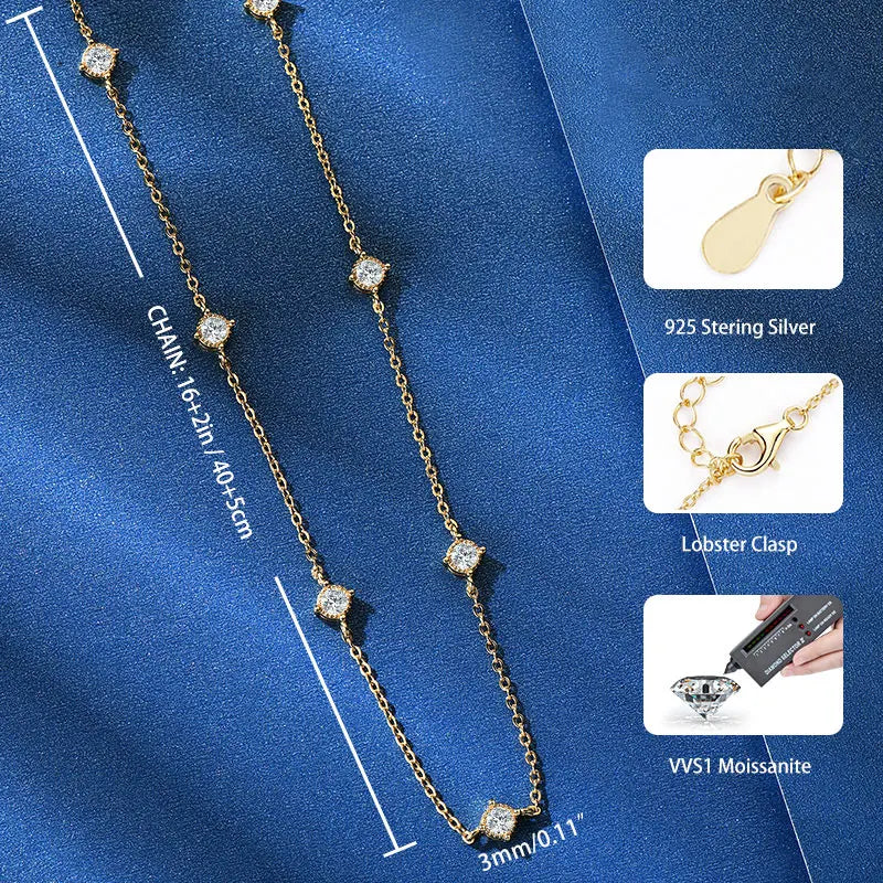 High Quality New Design Simple S925 Certified 925 Sterling Silver Round Cut 3mm Moissanite Choker Necklace for Women Girls